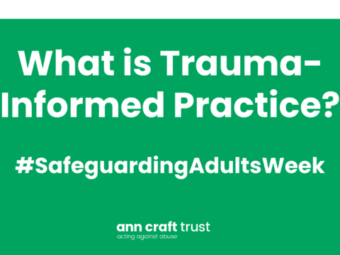 White text that read What is Trauma-Informed Practice? on a plain green background