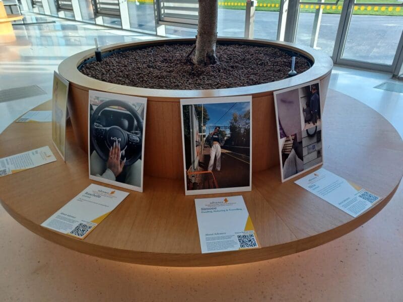 Some of the photos on display in City Hall for Walking in her Shoes